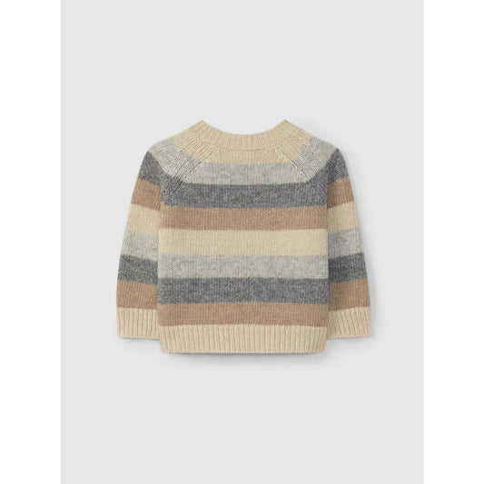 Horizontale gestreifte Strickpullover in Beigetönen, Grau und Braun, Produkt Sand