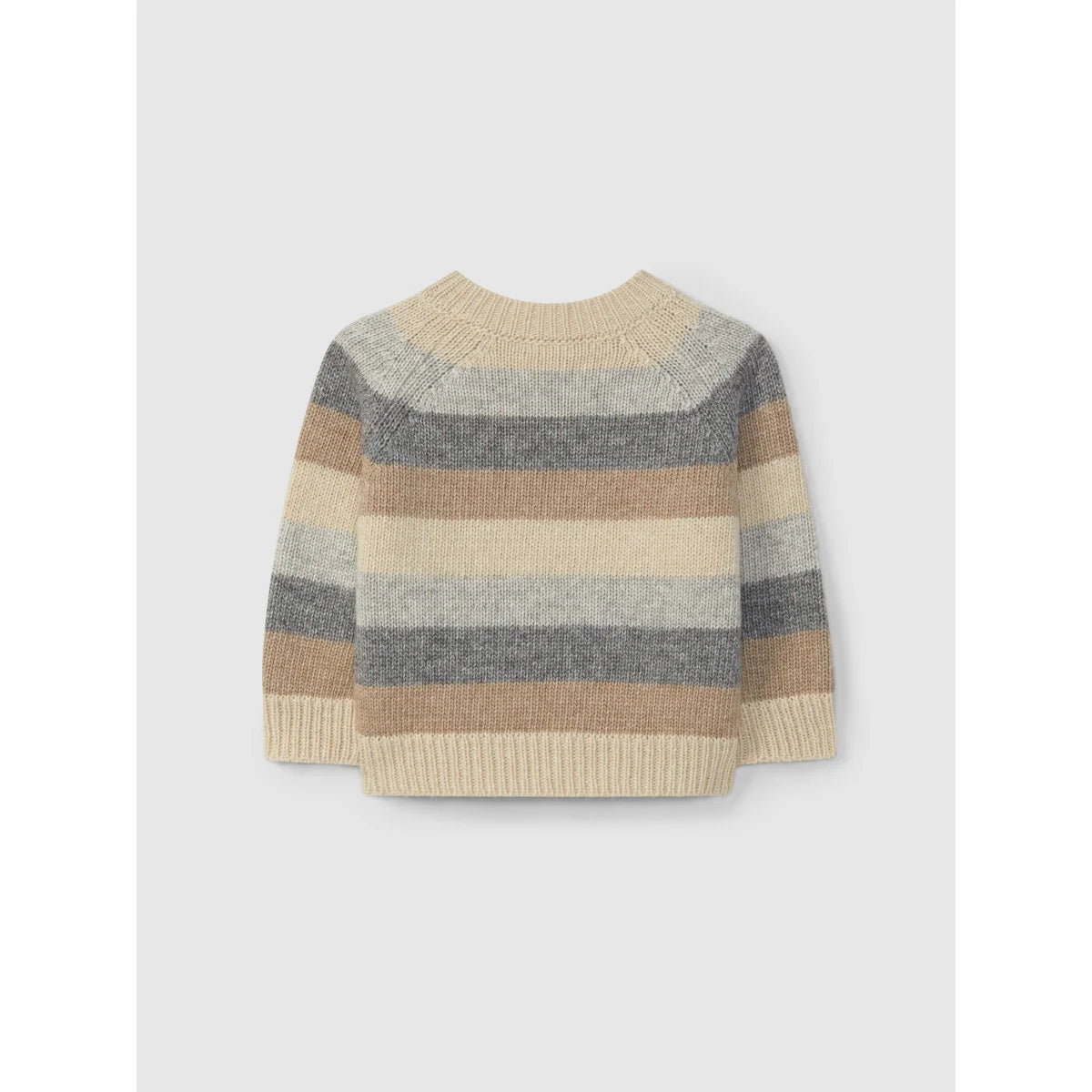 Horizontale gestreifte Strickpullover in Beigetönen, Grau und Braun, Produkt Sand