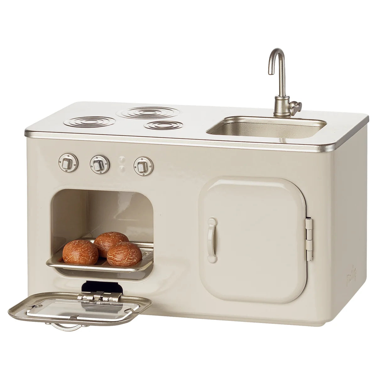 Cremeweiße Miniaturküche Küche Miniature mit Edelstahlsspüle für Kinderspiel