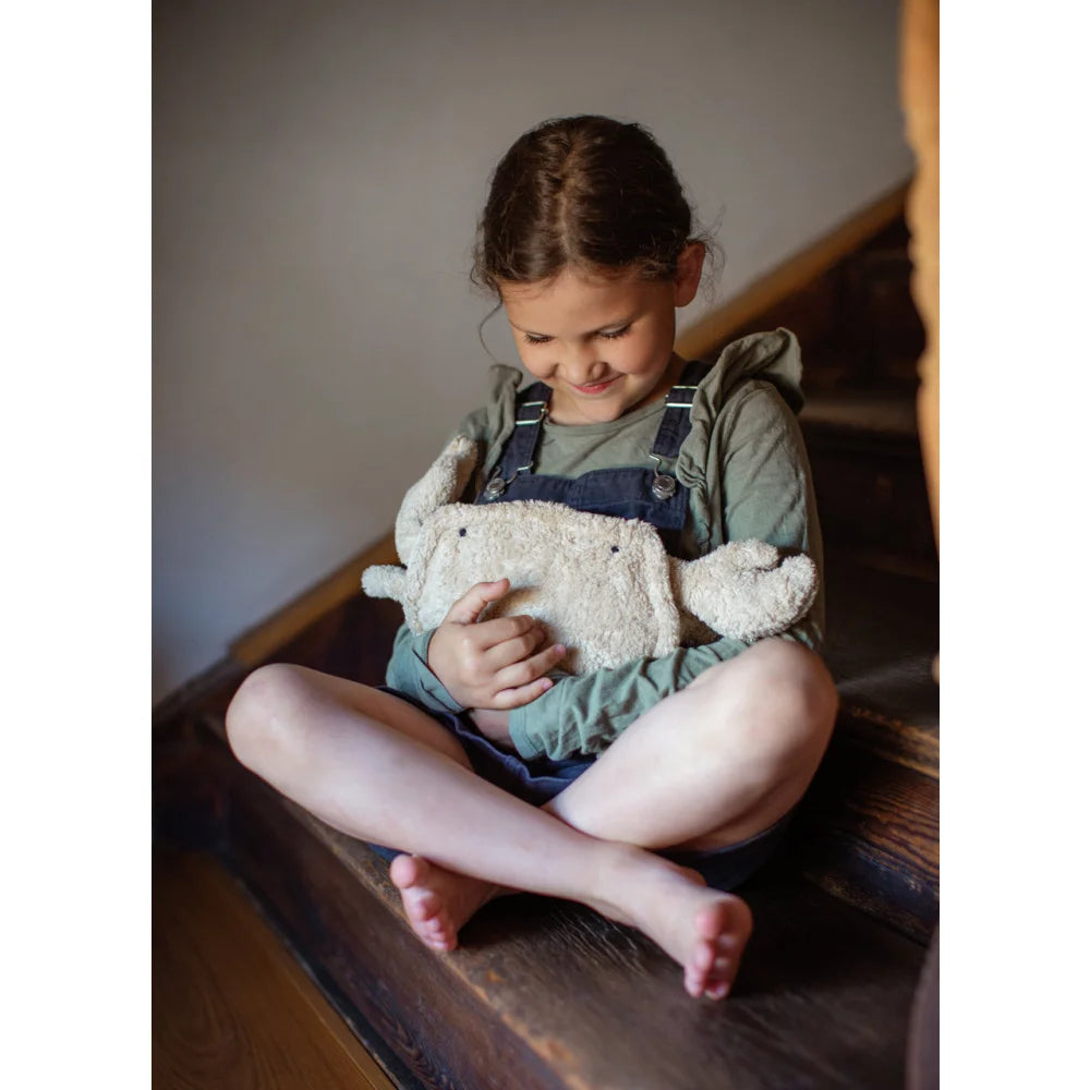 Weiches cremefarbenes Plüsch-Kaninchen Kuscheltier Krabbe klein Leinen