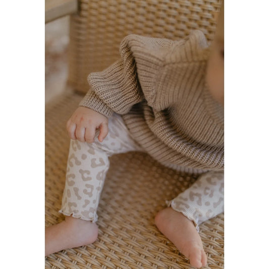 Beige Leopard-Leggings Leo mit Schleife, weicher Rippbund