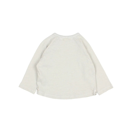 Offene, langärmlige, cremefarbene Bluse aus Leinen im Produkt Linen T-Shirt | Himmelgrau