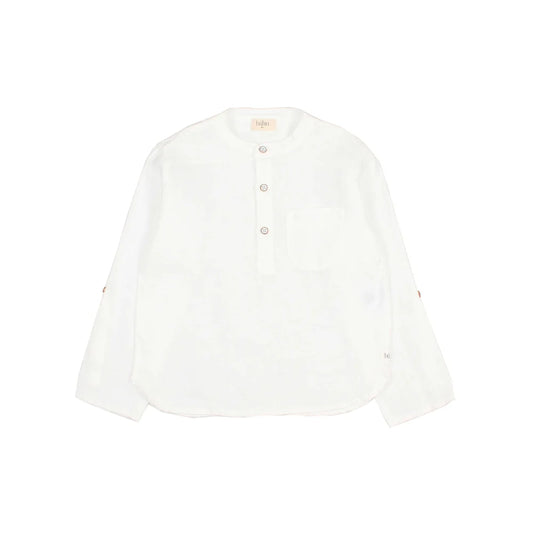 Weißes Langarm-Hemd aus Leinen im Produkt Linen Kurta Shirt in Sand oder Weiß