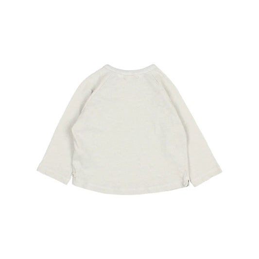 Offene, langärmlige, cremefarbene Bluse aus Leinen im Produkt Linen T-Shirt | Himmelgrau