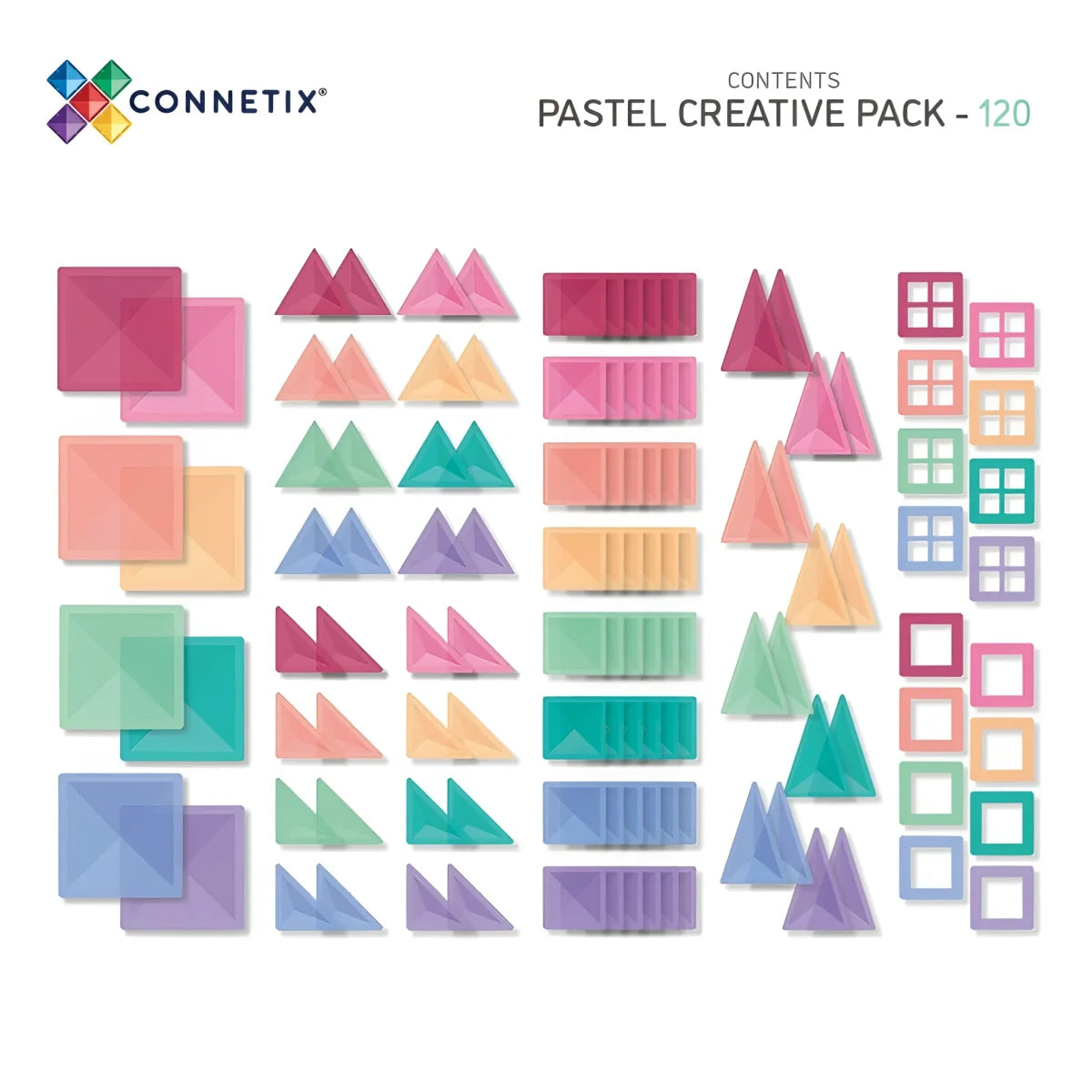 Pastellfarbene geometrische Formen im kreativen Layout für Magnetbausteine 120 Stk