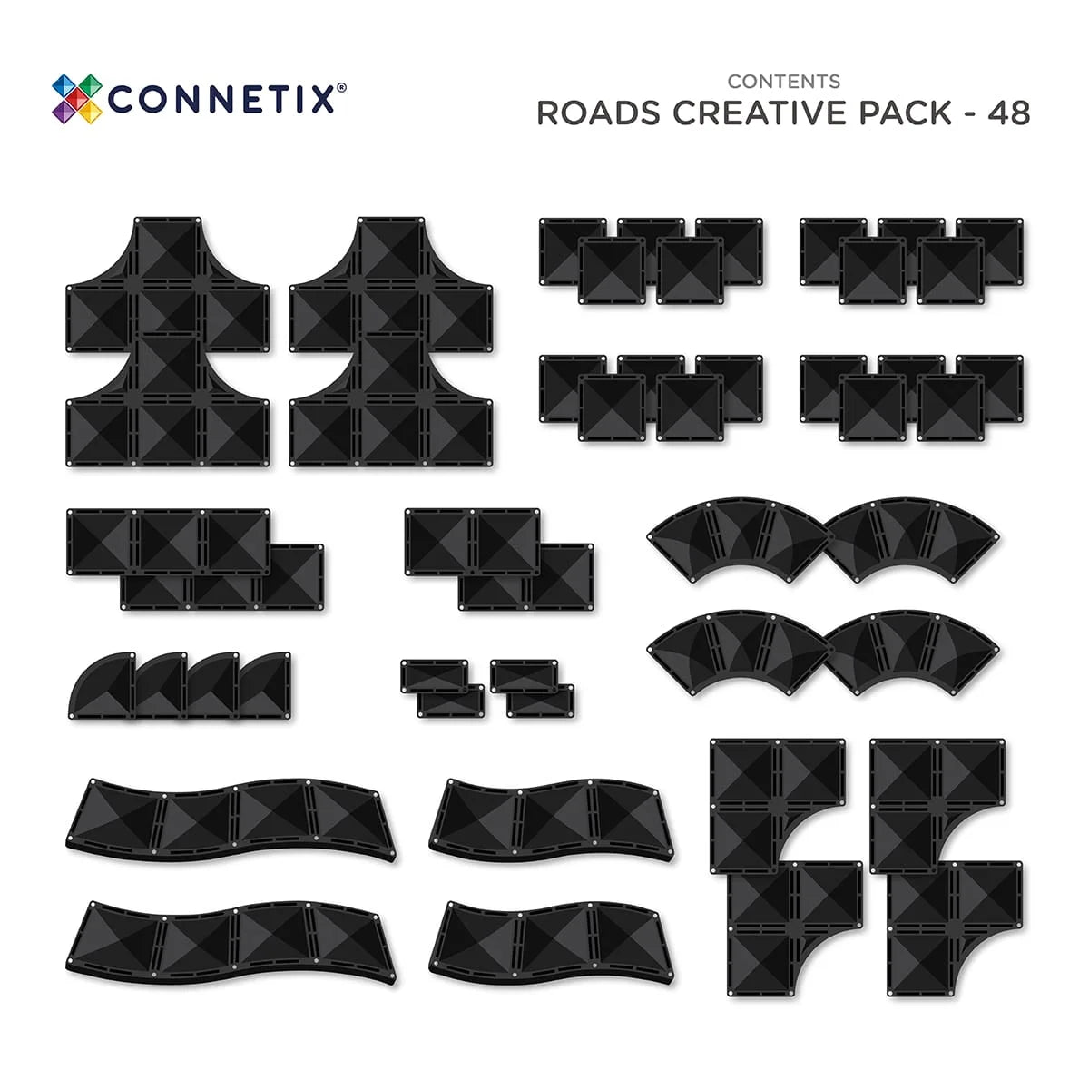 Schwarze geometrische Straßenfliesen im Magnetbausteine Creative Roads Pack 48 Stk