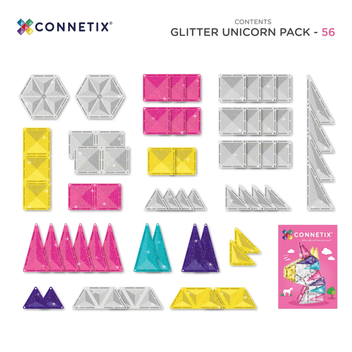 Glitter-Themen Magnetbausteine für Kinder im Unicorn-Design, 56 Stück