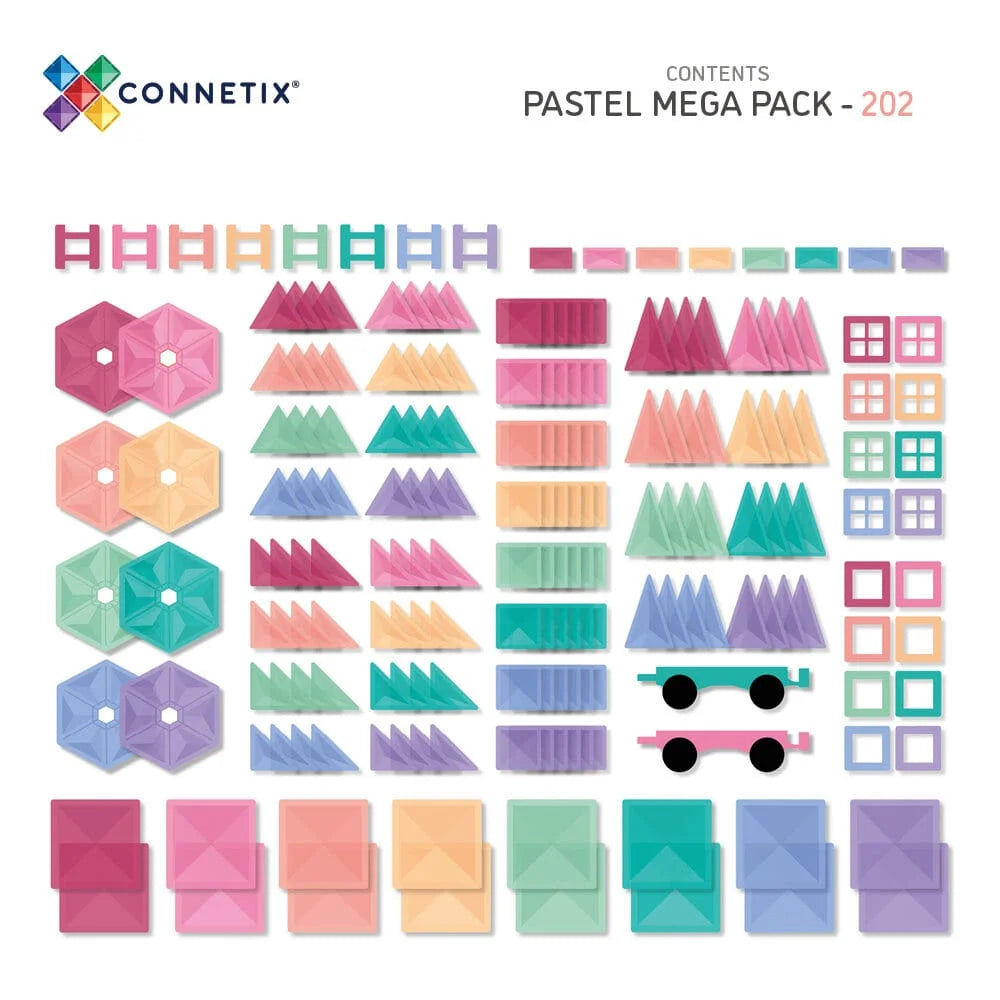 Pastellfarbene Magnetbausteine mit geometrischen Formen im Mega Pack 202 Stk