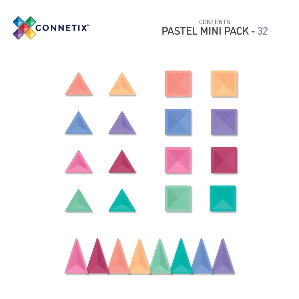 Pastellfarbene geometrische Formen in einem Gittermuster im Magnetbausteine Mini Pack