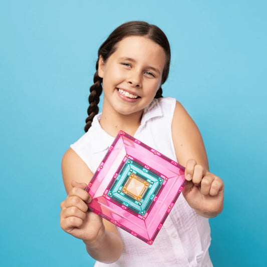 Pastellfarbene magnetbausteine set mit 48 teilen in einer farbenfrohen illustrativen box magnetbausteine pastel portal pack