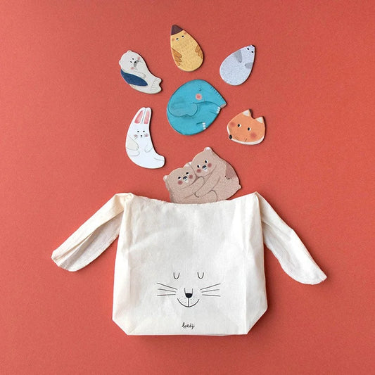 Weißer Stoffbeutel mit einfachem Katzenkopf-Design, Produkt Mama Puzzle