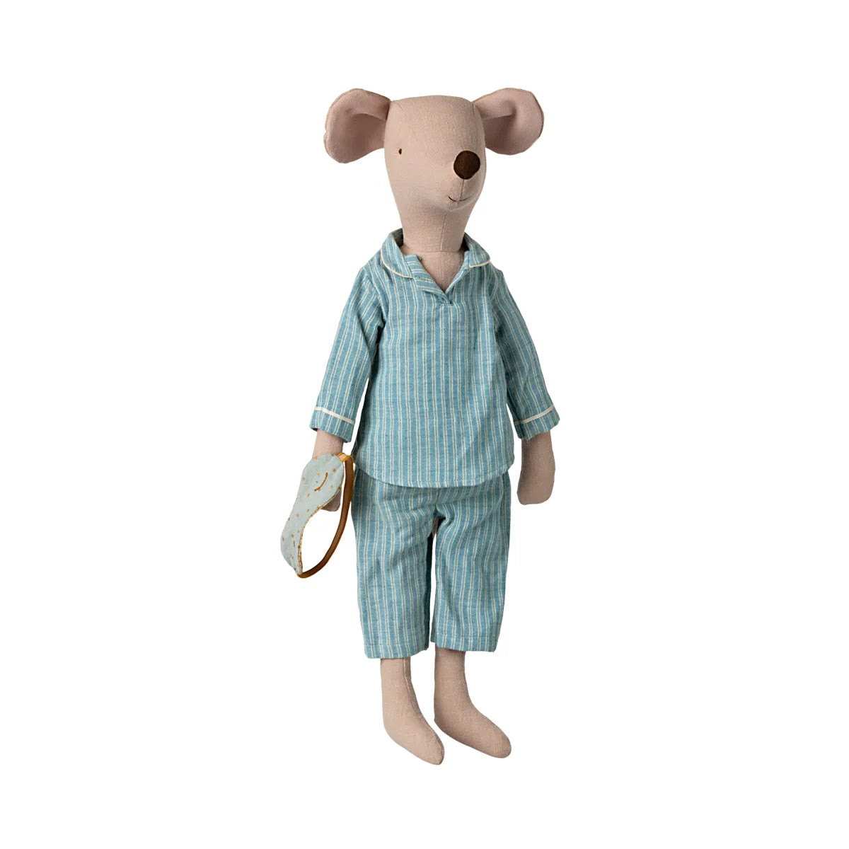 Plüschmaus Maxi-Maus in gestreiften blauen Schlafanzug mit kleiner Tasche