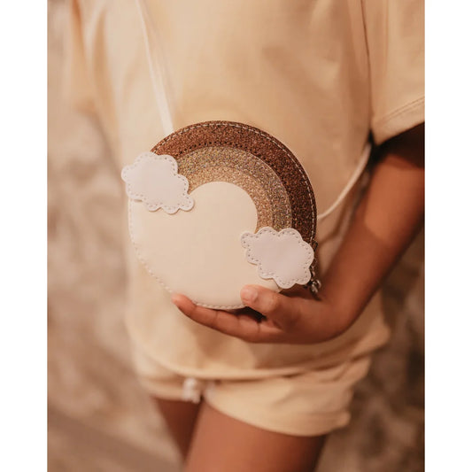 Regenbogenförmige Mini Tasche mit Wolkendesign ideal als Geldbörse oder Münzbeutel