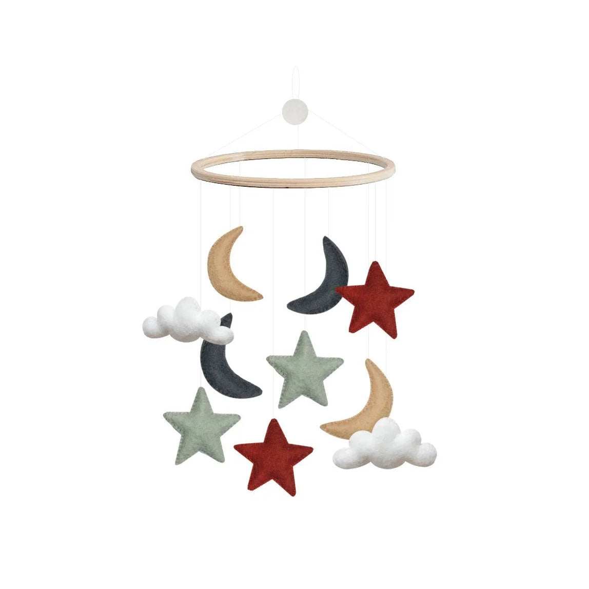 Nachhaltiges Mobile Wolke Mond Stern Rot Blau für Neugeborene