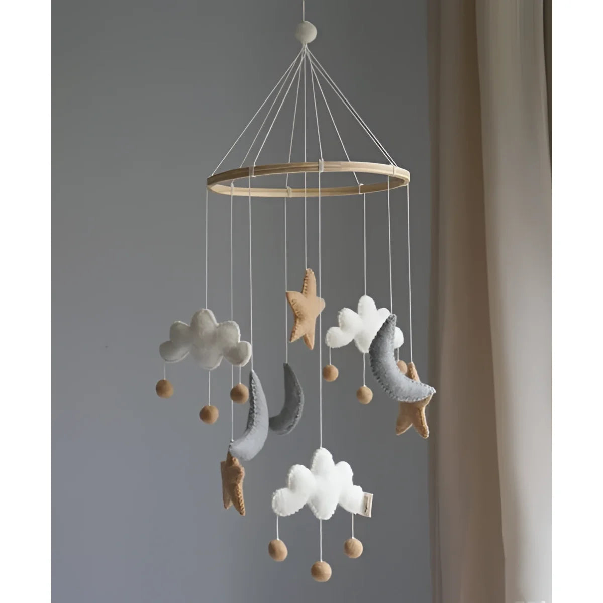 Mobile Wolke Mond Sterne Beige Grau nachhaltige Babyprodukte