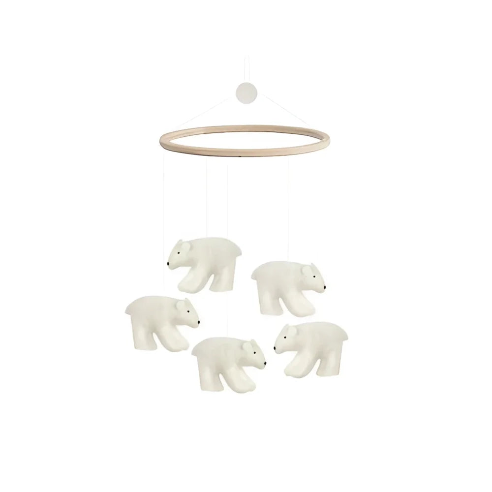Weißes Holz-Polarbären-Mobile Eisbären mit 5 Bären, nachhaltige Babyprodukte