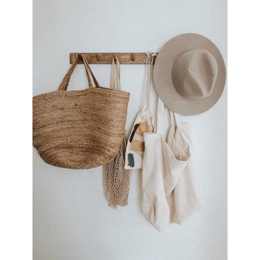 Holzkleiderständer mit Taschen und Hut, Mom Bag Rib in altweiß