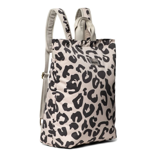 Leopard-print canvas backpack with adjustable straps from Mom Rucksack Puffy by Holy Cow
