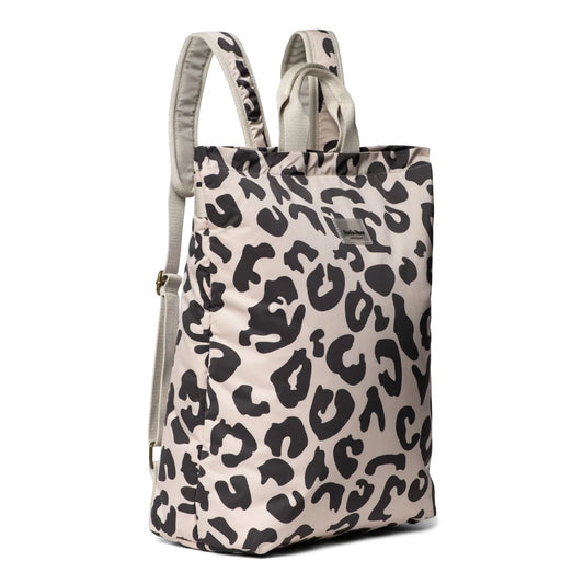 Leopard-print canvas backpack with adjustable straps from Mom Rucksack Puffy by Holy Cow