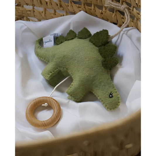 Weicher grüner Langhals Dinosaurier Musikspieluhr Stegosaurus aus Filz