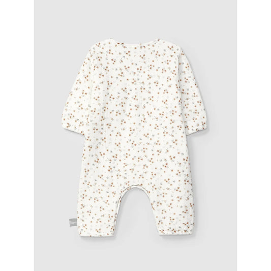Weiße Blumendruck-Baby-Romper aus Musselin für Neugeborene