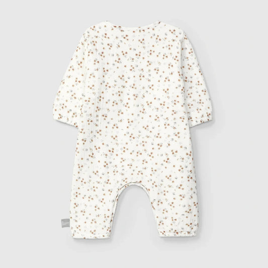 Weisser snug Musselin Romper in Flower mit Blumendruck für Neugeborene