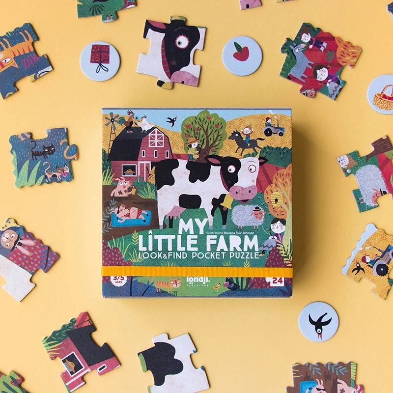 Bunte Taschenpuzzle-Box My Little Farm mit Kuh und Bauernhoftieren