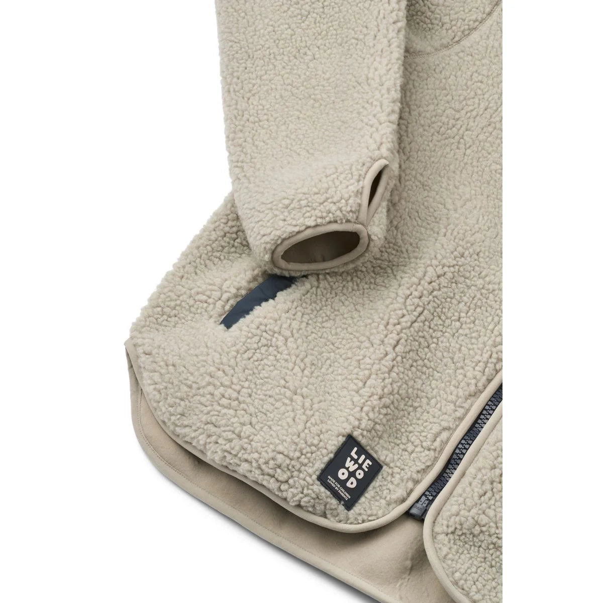 Beige Sherpa-futter Fleecemantel Nelson Adult Pile Jacket Mist mit schwarzem Etikett und Reißverschluss