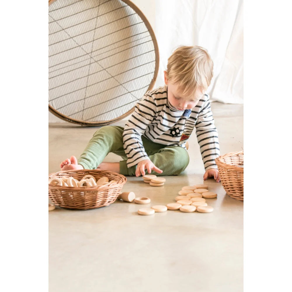 Holzspielzeug-Set Nins Ringe Münzen naturbelassen rustikal