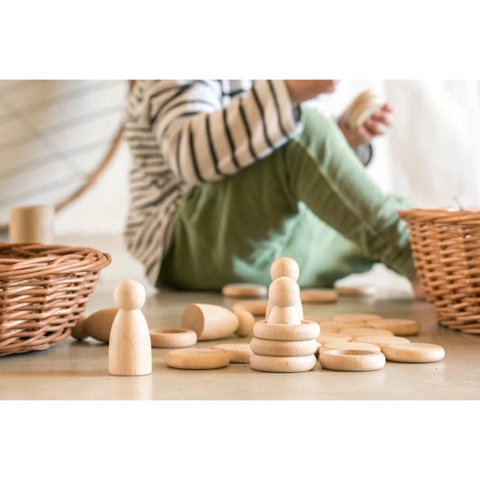 Nins Ringe und Münzen Stapelspielzeug aus natürlichem Holz