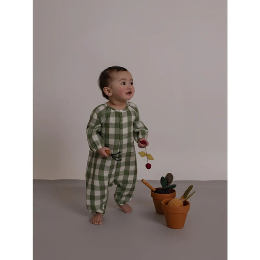 Baby im Onesie Wheat Dill Gingham, grün-weiß kariert