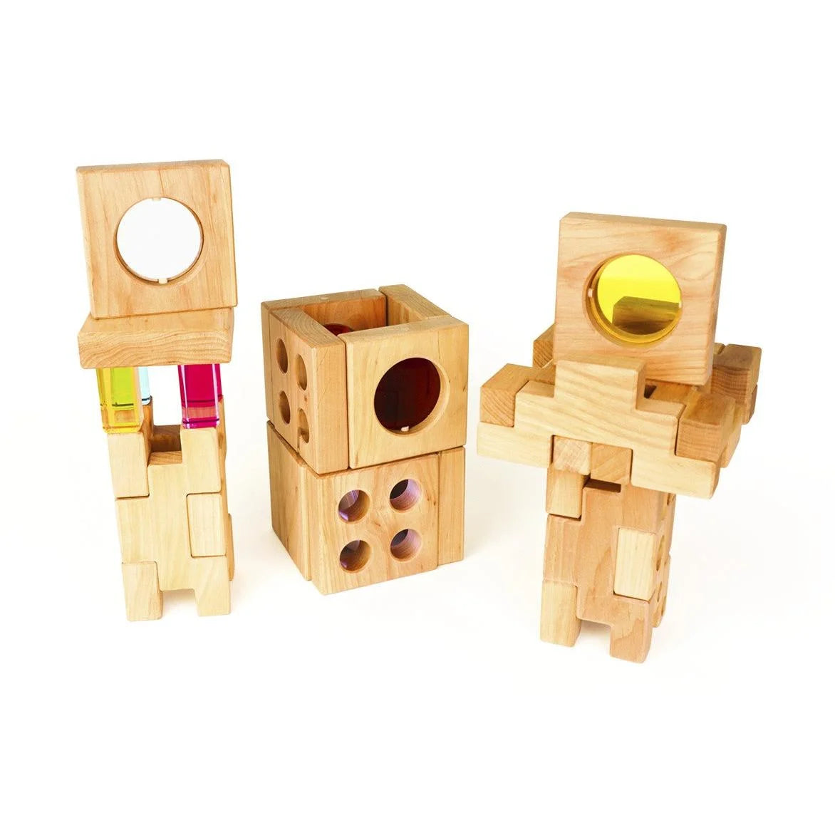 Optic Blocks 12 Stk.: helle Holzfiguren mit bunten Einsätzen