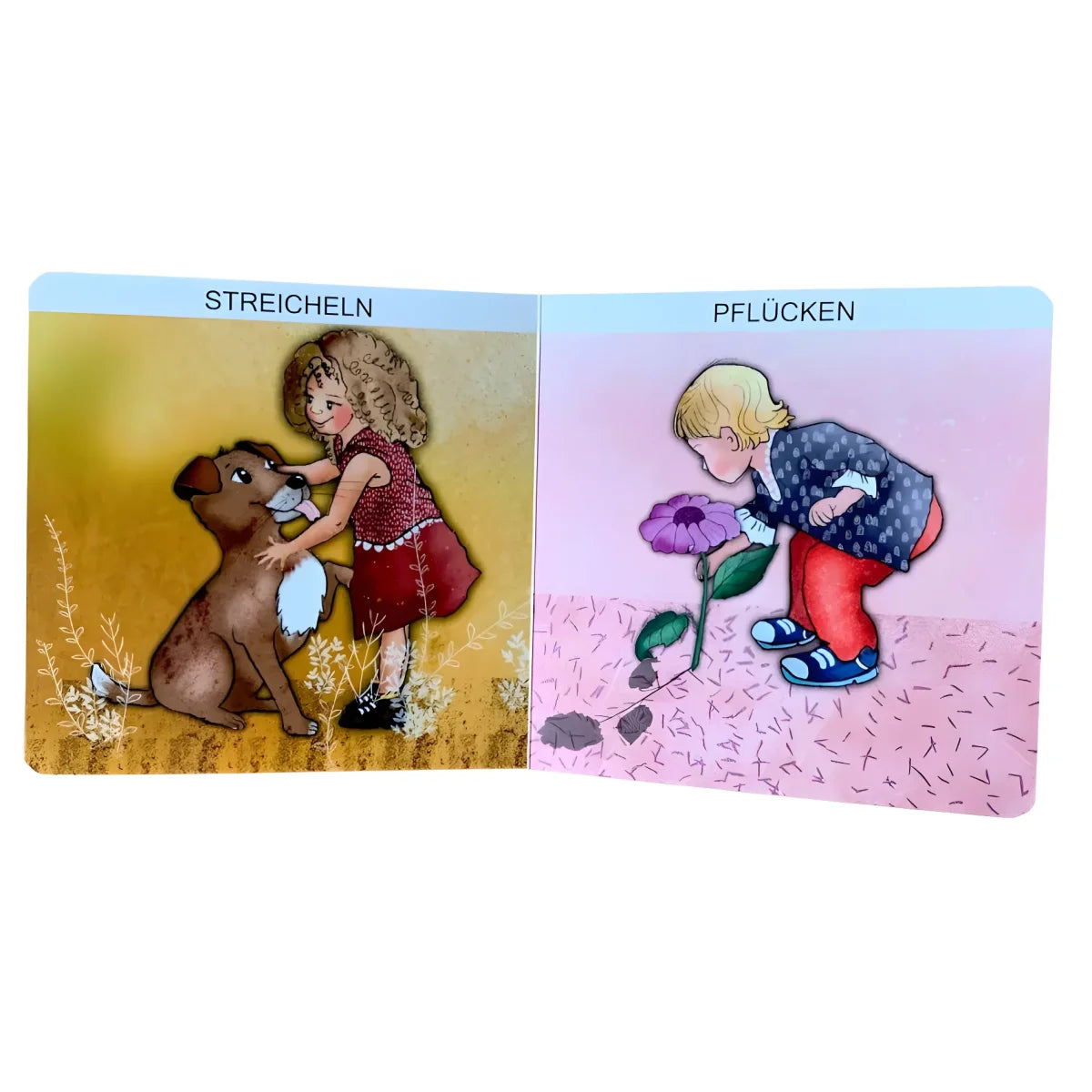 Papp-Bilderbuch mit liebevollen Illustrationen für kleine Kinder mit abgerundeten Ecken