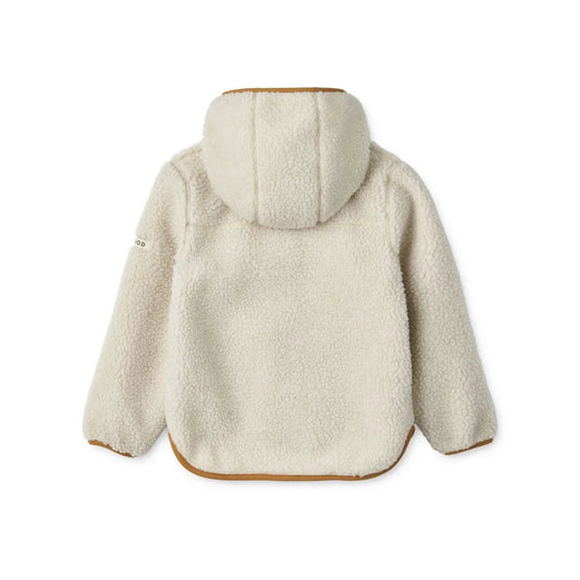 Beige Sherpa-Fleece Kapuzenjacke mit braunen Akzenten, Pile Jacket Mara