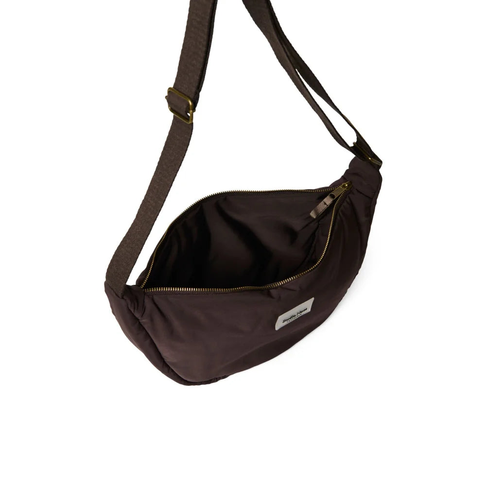 Dunkelbraune Nylon-Crescent-Gürteltasche mit offenem Reißverschluss für den Erwachsenen