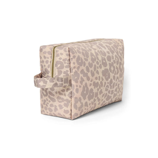 Puffy Kosmetiktasche Beige Leopard mit Taupe-Muster und Goldreißverschluss