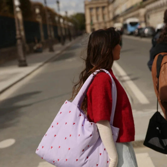 Puffy Mom Tasche Lila Hearts: Lavendel Tasche mit roten Dreiecken