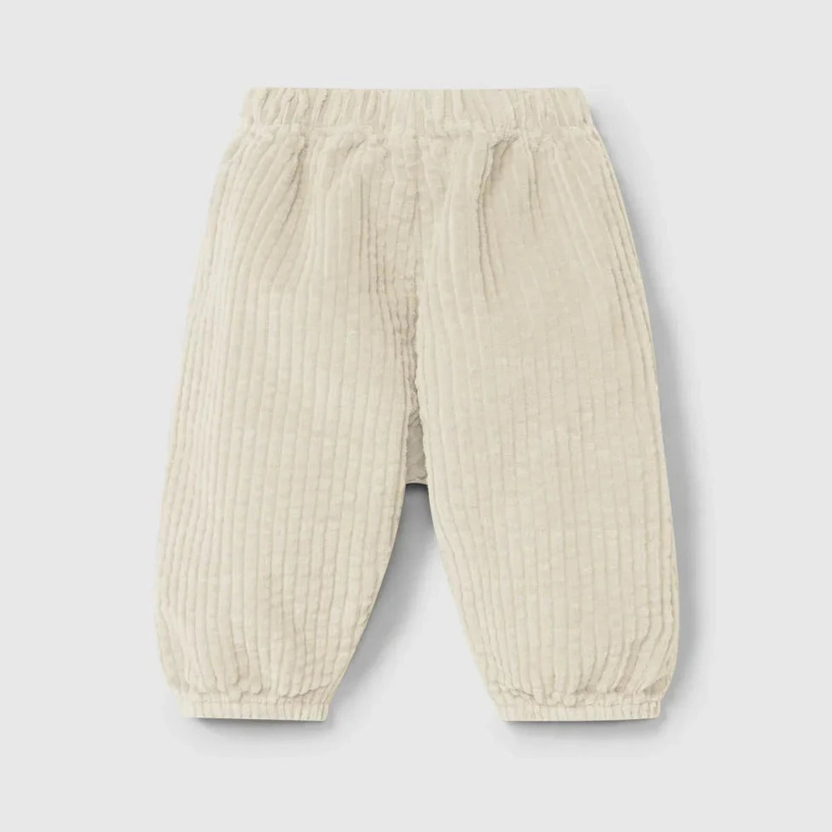 snug Schlupfhose in Sand, gerippte Struktur, Rückansicht mit elastischem Bund und Bündchen