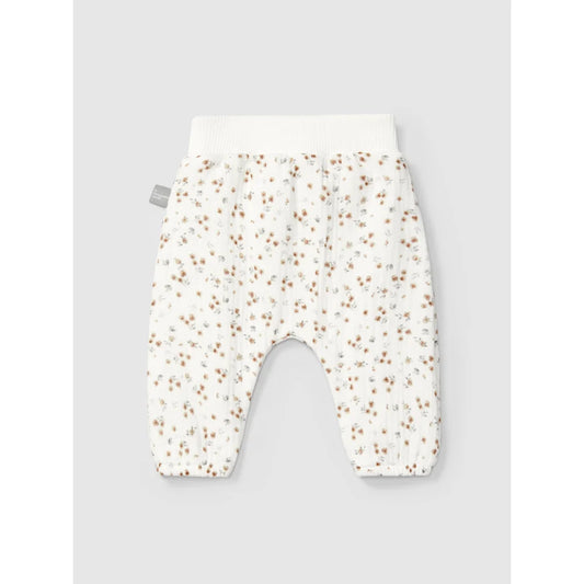 Creamfarbene Babyhosen mit all-over zartem Blumenmuster und elastischen Bündchen