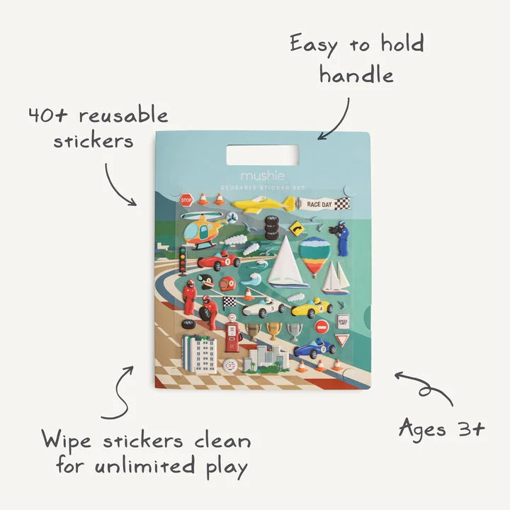 Wiederverwendbares Aufkleberset mit Rennwagen-Motiv für Kinder und Bastelprojekte