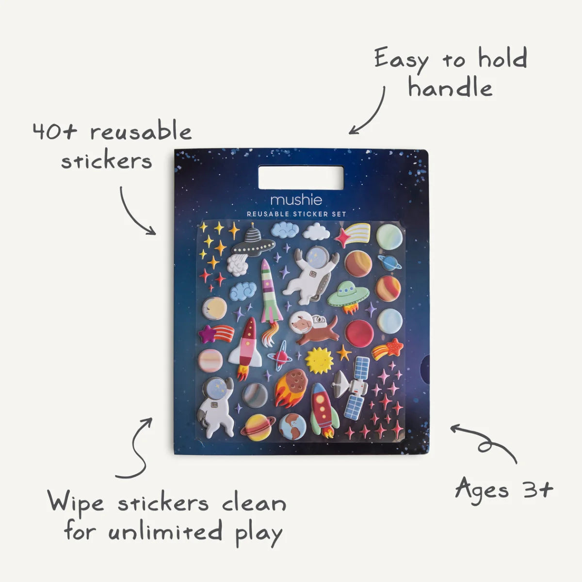 Weltesphärisches wiederverwendbares Aufkleberset mit Raum-Motiven