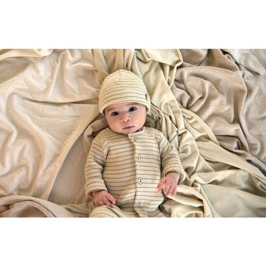 Baby in GOTS-zertifizierter Bio-Baumwolle Rib Beanie Biscuit Stripe