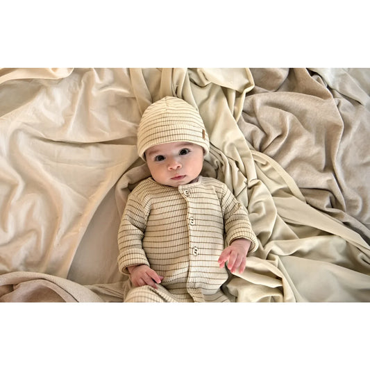 Baby in GOTS-zertifizierter Bio-Baumwolle Rib Beanie Biscuit Stripe