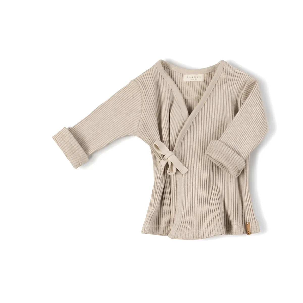 Beige ribbed knit baby wrap top from the Rib Vest collection for stylish infants
