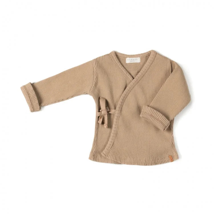 Beige gerippter Baby-Wickelcardigan im Produkt Rib Vest in Biscuit-Farbe