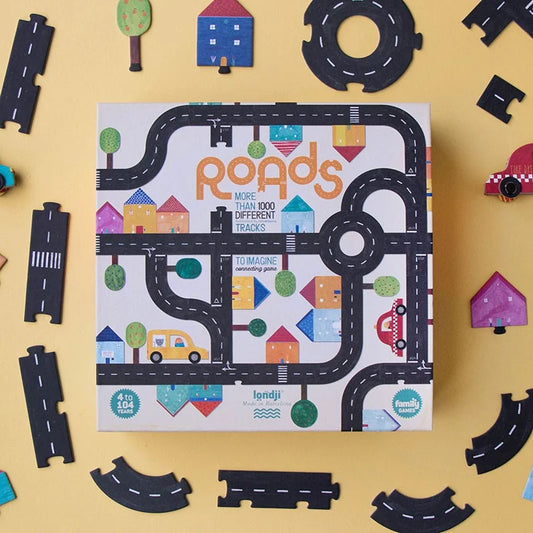 Buntes Kinderstraßenkarten-Puzzle mit abnehmbaren Teilen des Spiels Roads
