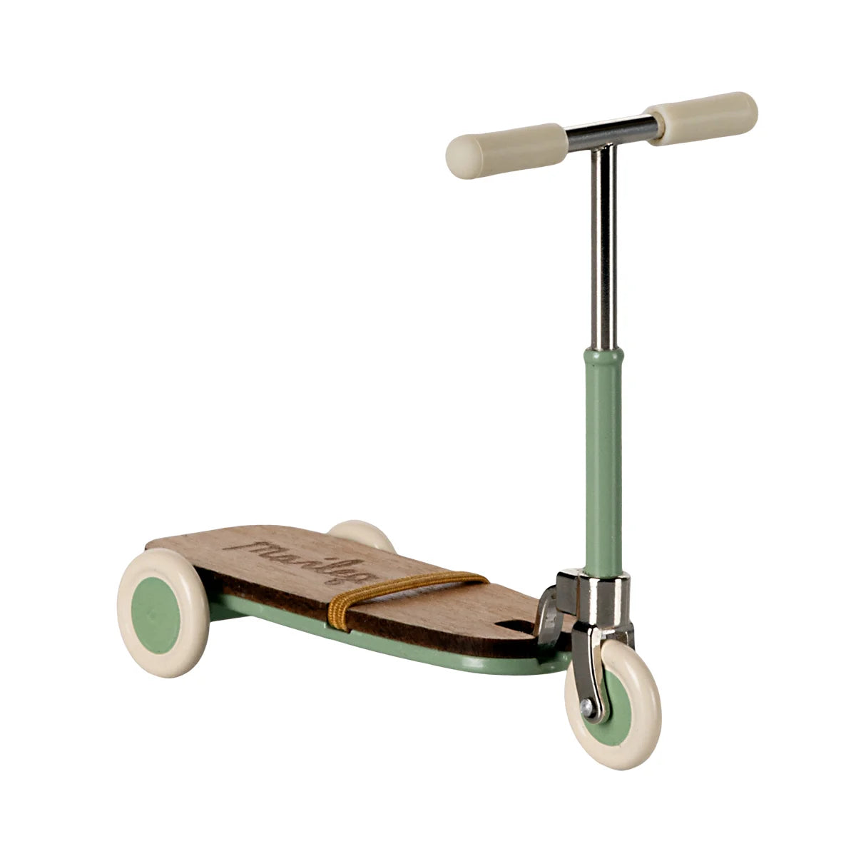 Vintage Holz-Kickroller in Minzgrün mit weißen Rädern - Roller Maus Minze