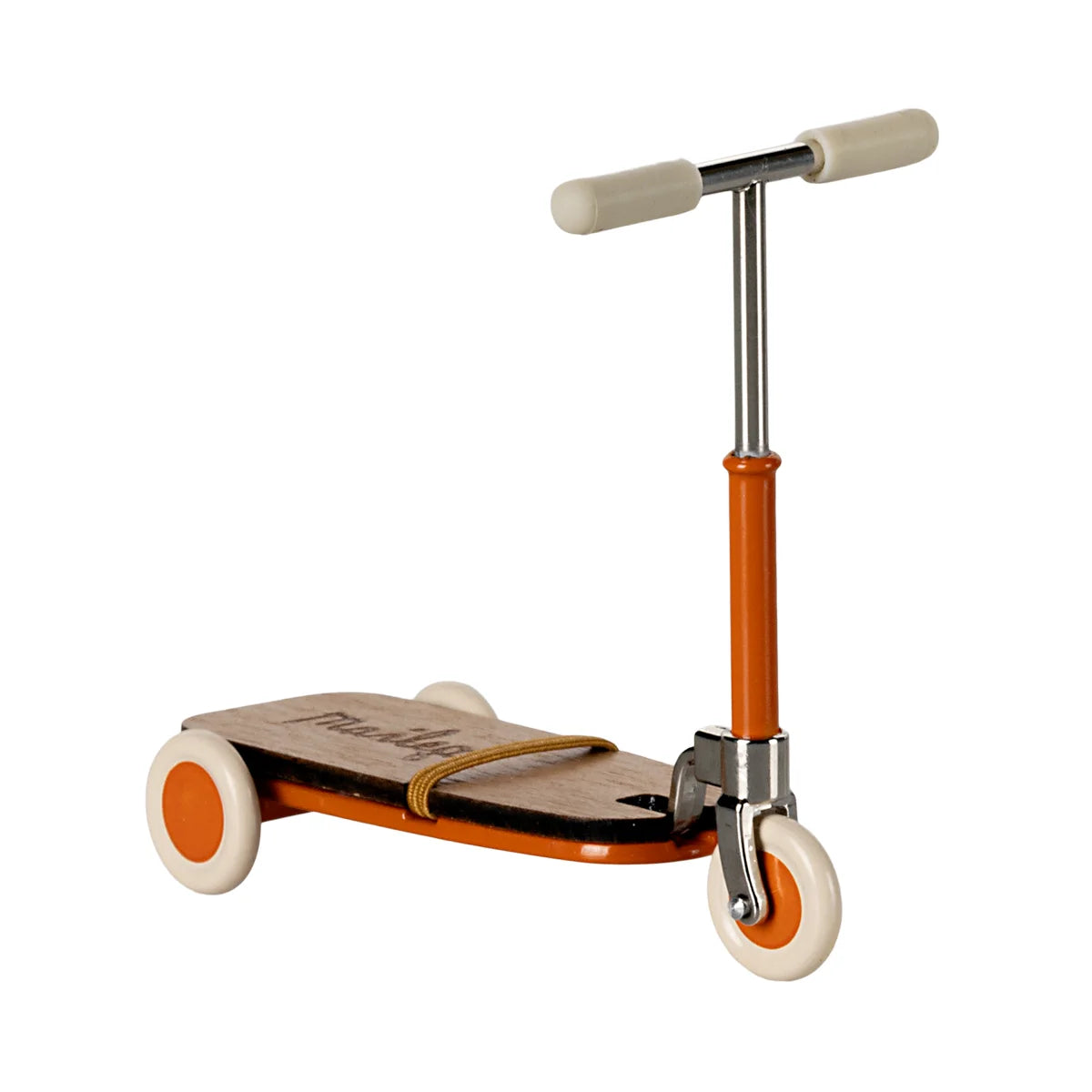 Orange und brauner dreirädriger Kick-Scooter mit T-förmigem Lenker von Roller Maus
