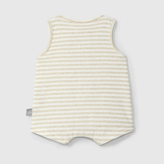 Snug gestreifter Strampler kurz aus Leinen in Creme-Beige