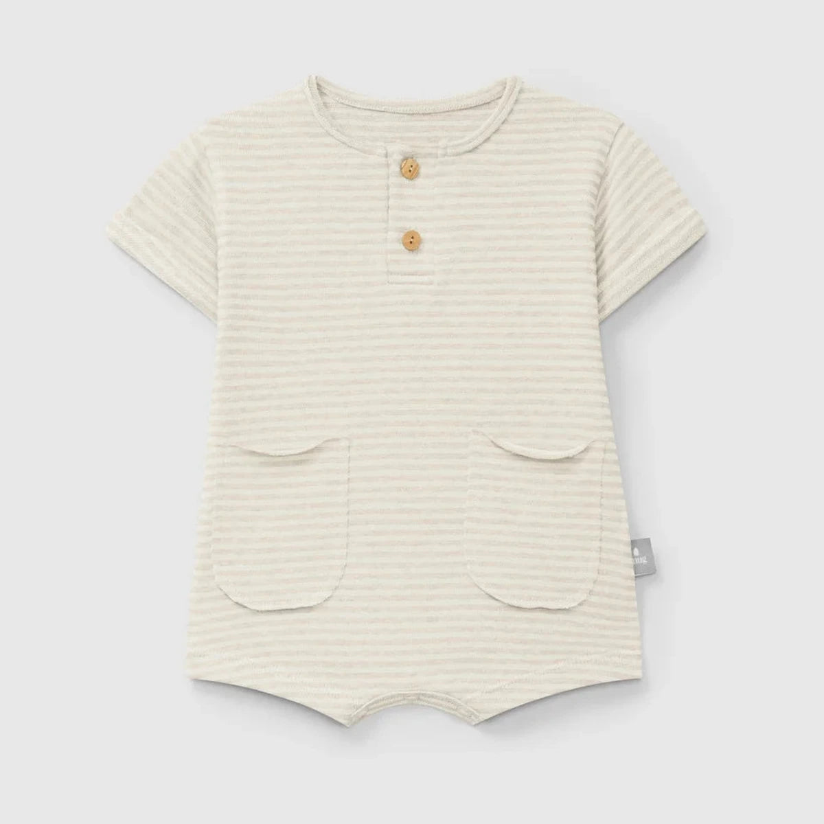 Gestreifter snug Romper kurz in Striped Natural mit Taschen